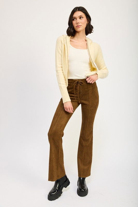 Emory Park Lace Up Suede Flared Pants us.meeeshop - 