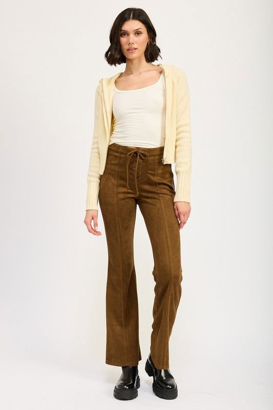 Emory Park Lace Up Suede Flared Pants us.meeeshop - Pants