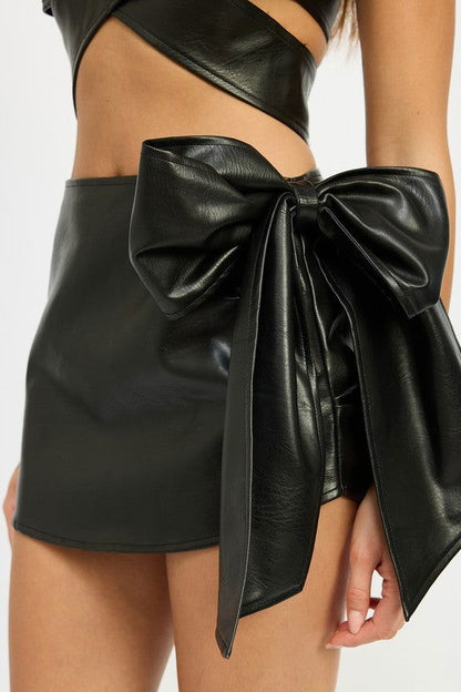 Emory Park Leather Mini Skirt With Bow Detail us.meeeshop - 