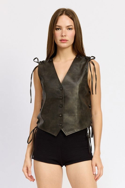 Emory Park Leather Vest With Lace Detail us.meeeshop - Vests