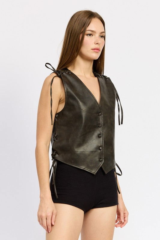 Emory Park Leather Vest With Lace Detail us.meeeshop - 