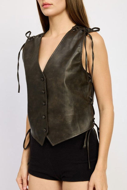 Emory Park Leather Vest With Lace Detail us.meeeshop - 