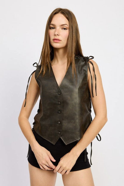 Emory Park Leather Vest With Lace Detail us.meeeshop - 