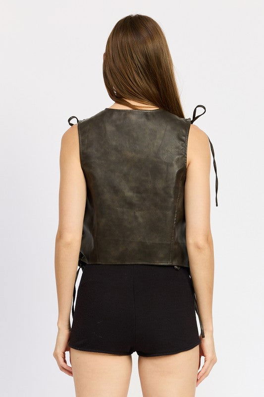 Emory Park Leather Vest With Lace Detail us.meeeshop - 