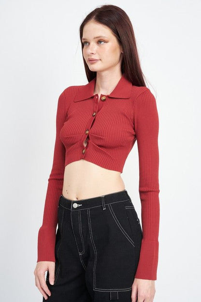 Emory Park | Long Sleeve Button Up Crop Top us.meeeshop - 