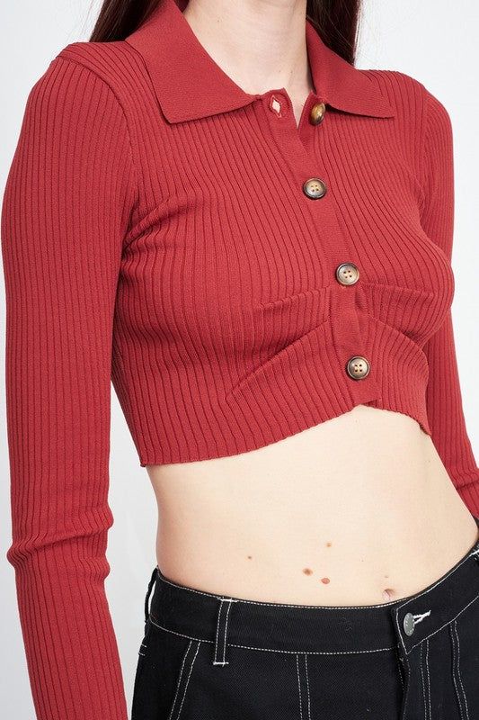 Emory Park | Long Sleeve Button Up Crop Top us.meeeshop - 