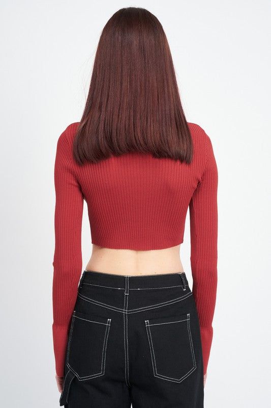 Emory Park | Long Sleeve Button Up Crop Top us.meeeshop - 