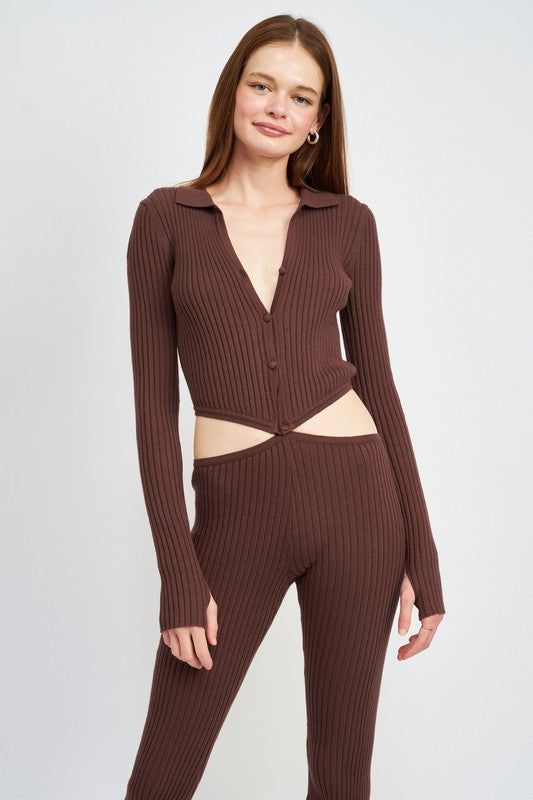 Emory Park | Long Sleeve Button Up Jumpsuit With Side Cut Outs us.meeeshop - Jumpsuits & Rompers