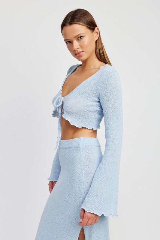 Emory Park Long Sleeve Front Tie Cropped Top us.meeeshop - 