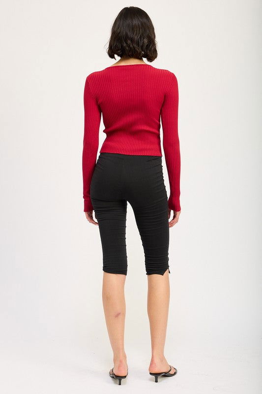 Emory Park Long Sleeve Ribbed Top With Bow Detail us.meeeshop - 