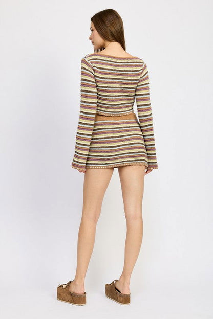 Emory Park Low Rise Striped Crochet Mini Skirt us.meeeshop - 