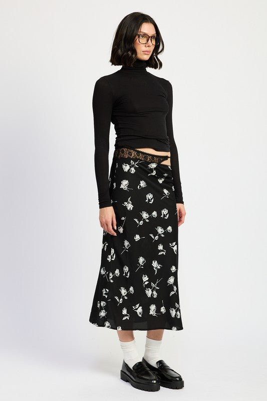 Emory Park Mix Media Asymmetrical Maxi Satin Skirt us.meeeshop - 