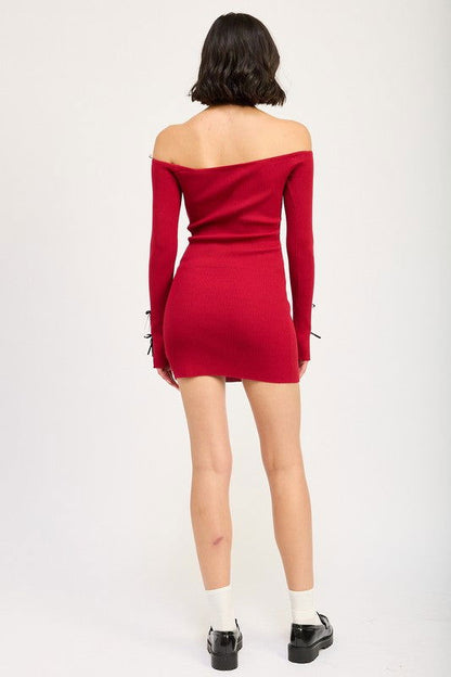 Emory Park Off Shoulder Bodycon Dress With Bow Detail us.meeeshop - 