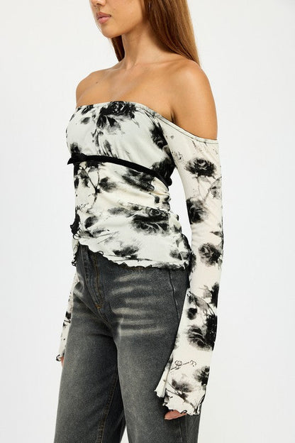 Emory Park Off Shoulder Top Wtih Lettuce Hem us.meeeshop - 