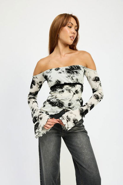 Emory Park Off Shoulder Top Wtih Lettuce Hem us.meeeshop - 