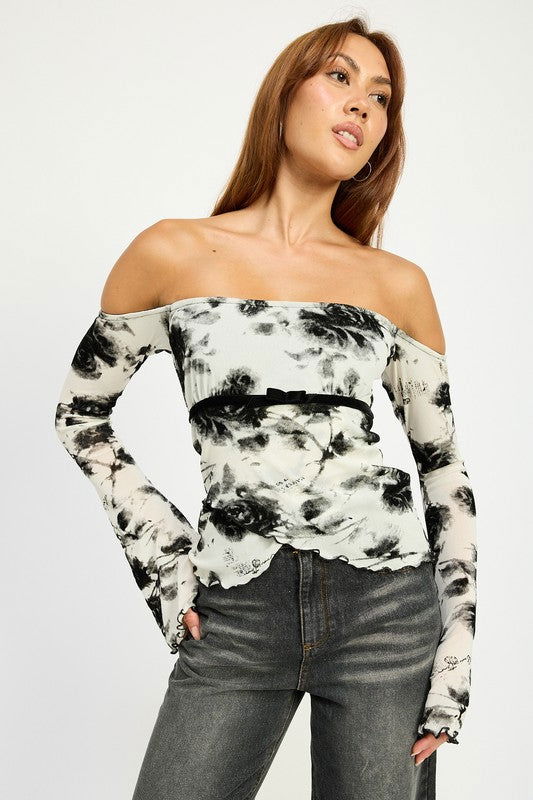 Emory Park Off Shoulder Top Wtih Lettuce Hem us.meeeshop - Shirts & Tops