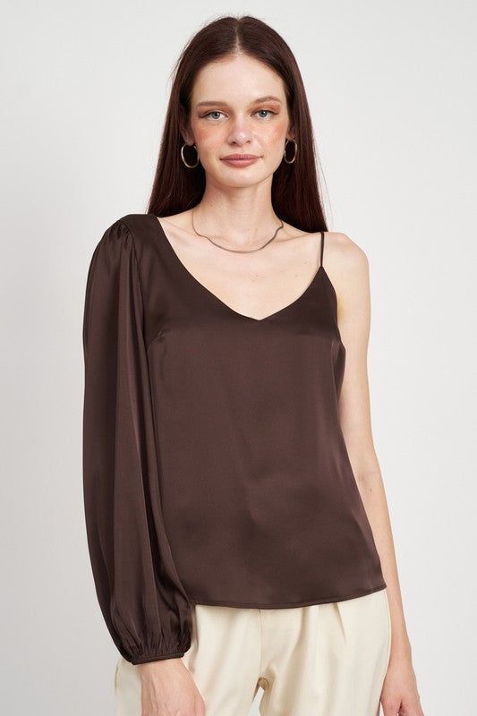 Emory Park | One Shoulder Blouse With Spaghetti Strap us.meeeshop - Shirts & Tops