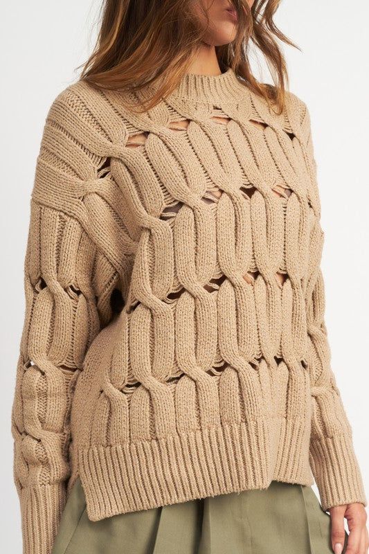 Emory Park | Open Knit Sweater With Slits us.meeeshop - Shirts & Tops