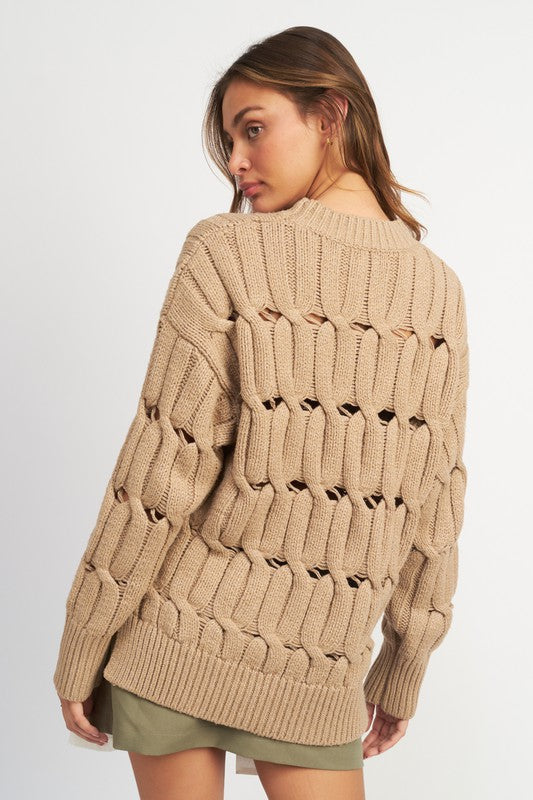 Emory Park | Open Knit Sweater With Slits | us.meeeshop