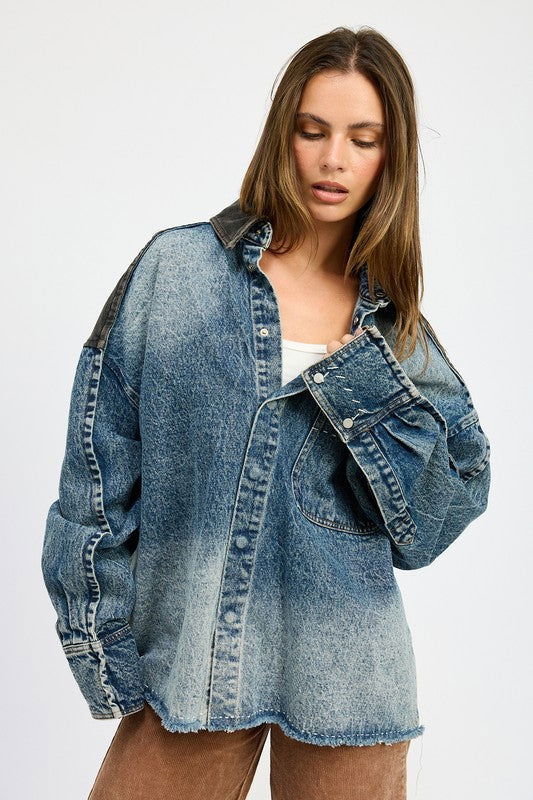 Emory Park Oversized Denim Jacket With Buttons us.meeeshop - Coats & Jackets