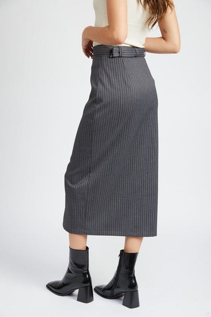 Emory Park | Pinstripe Midi Skirt With Slit us.meeeshop - 