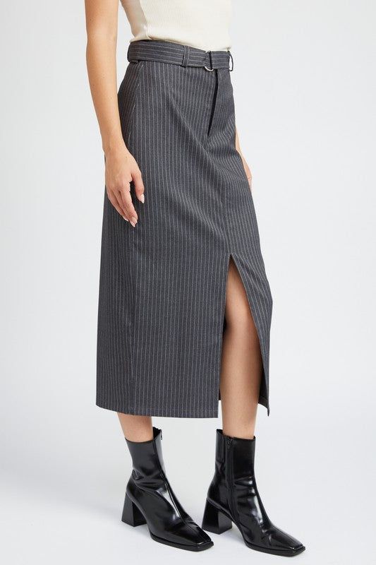 Emory Park | Pinstripe Midi Skirt With Slit us.meeeshop - 