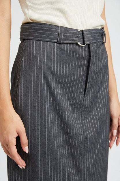 Emory Park | Pinstripe Midi Skirt With Slit us.meeeshop - 