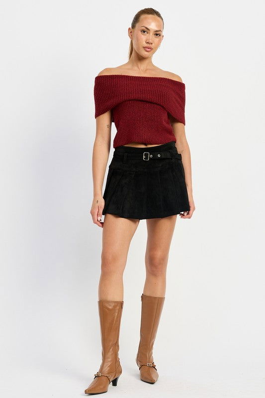 Emory Park Pleated Suede Skort With Belt us.meeeshop - Skirts