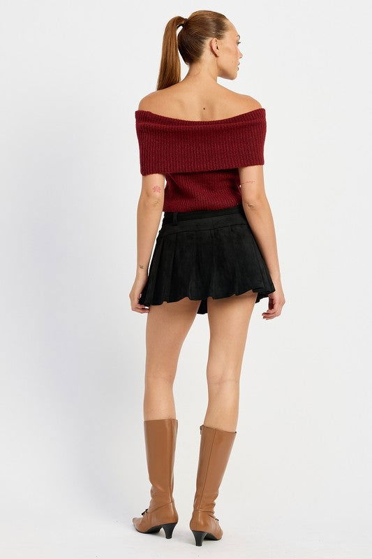 Emory Park Pleated Suede Skort With Belt us.meeeshop - 