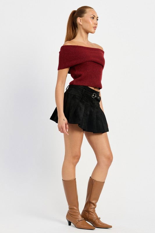 Emory Park Pleated Suede Skort With Belt us.meeeshop - 