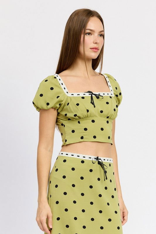 Emory Park Polka Dot Top With Lace Trim us.meeeshop - 