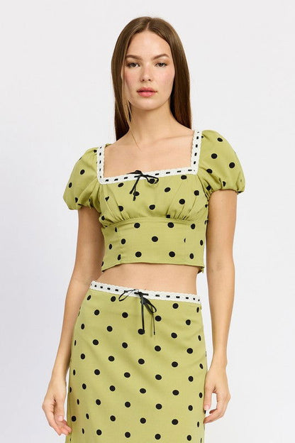 Emory Park Polka Dot Top With Lace Trim us.meeeshop - Shirts & Tops