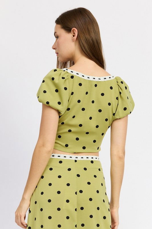 Emory Park Polka Dot Top With Lace Trim us.meeeshop - 