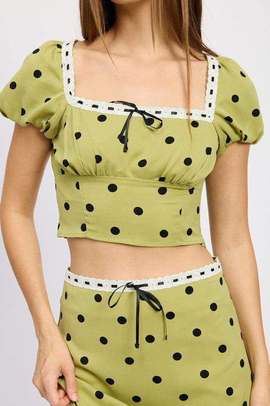 Emory Park Polka Dot Top With Lace Trim us.meeeshop - 