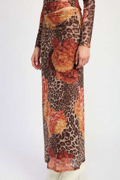 Emory Park Printed Mesh Maxi Skirt us.meeeshop - 