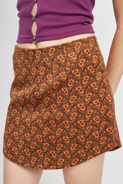 Emory Park | Printed Mini Skirt With Curved Hem us.meeeshop - Skirts