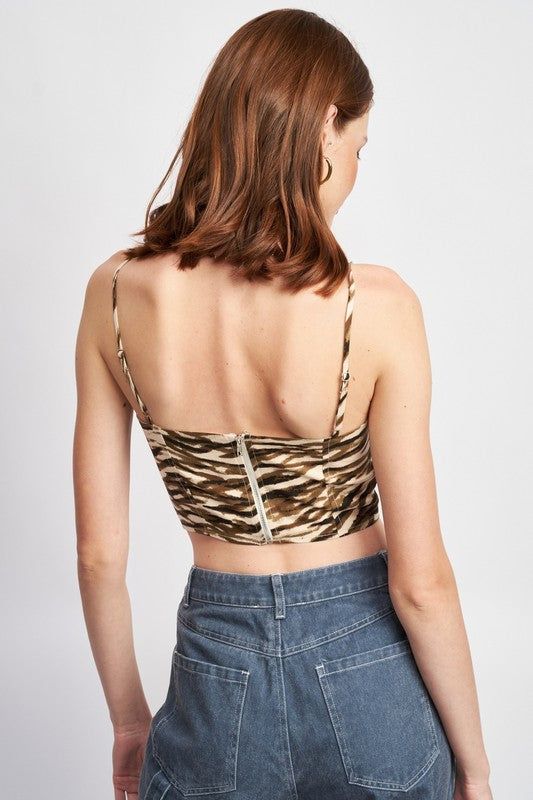 Emory Park | Printed Spaghetti Strap Bustier Top us.meeeshop - 