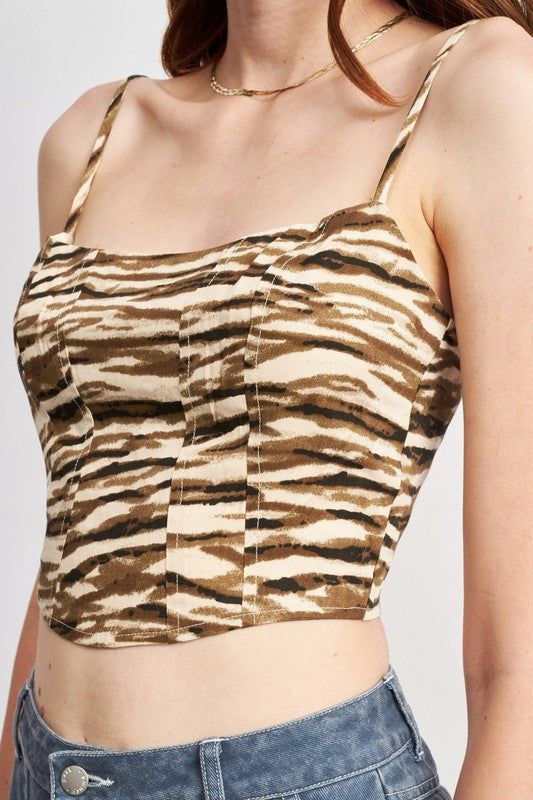 Emory Park | Printed Spaghetti Strap Bustier Top us.meeeshop - Shirts & Tops