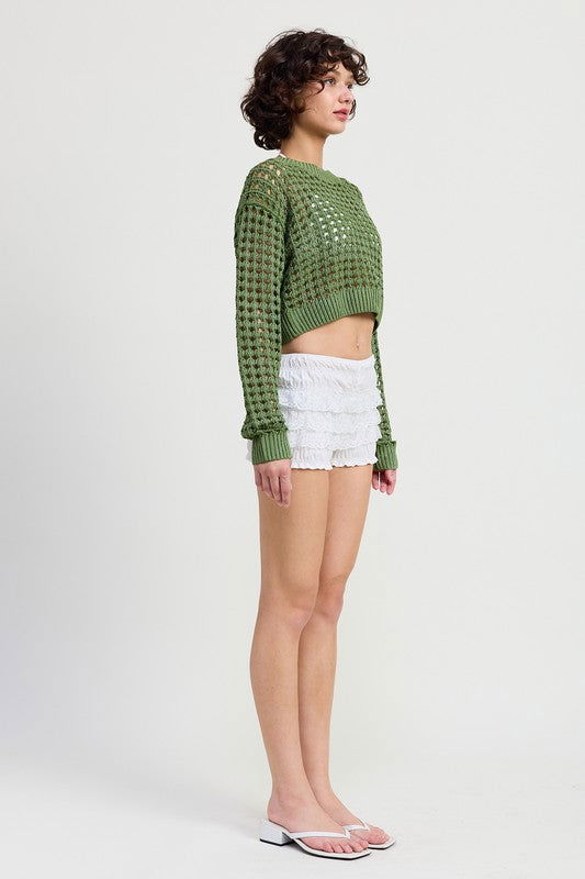 Emory Park Round Neck Knitted Crop Sweater Top us.meeeshop - 