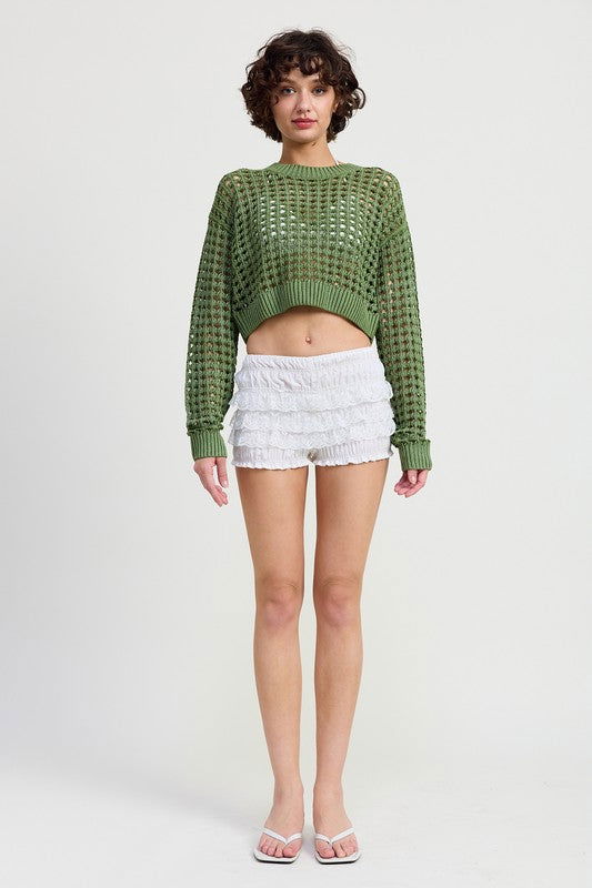 Emory Park Round Neck Knitted Crop Sweater Top us.meeeshop - 