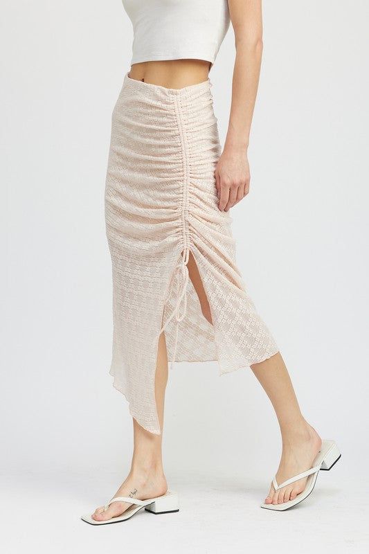 Emory Park Ruched Lace Skirt With High Slit us.meeeshop - 