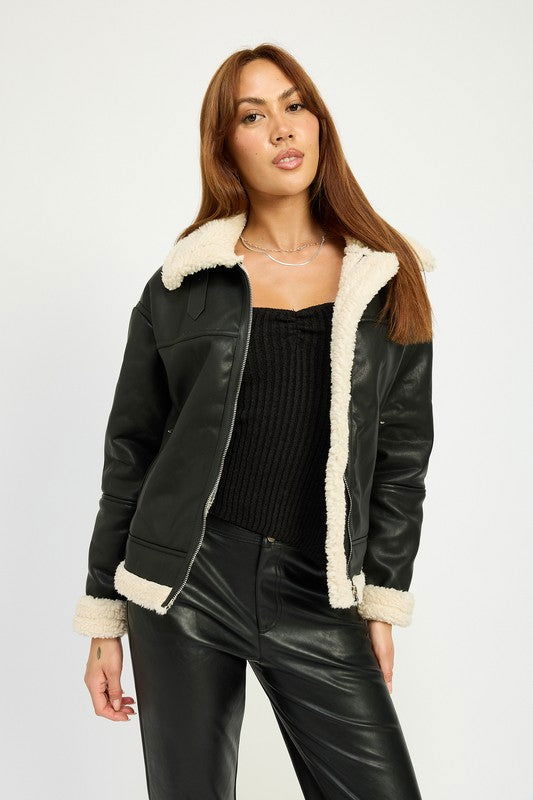 Emory Park Shearling Moto Jacket us.meeeshop - Coats & Jackets