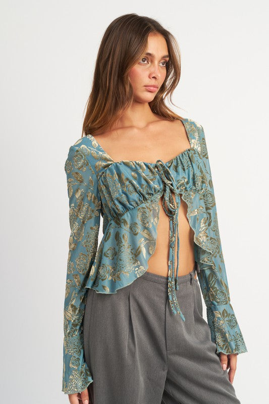 Emory Park Shirrring Tie Top With Long Sleeve | us.meeeshop