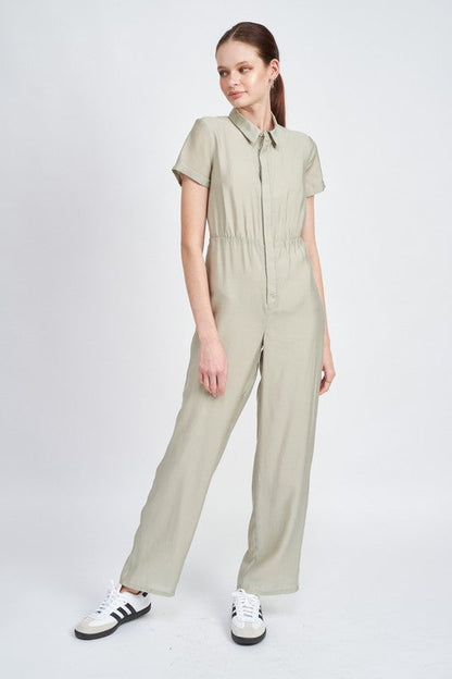 Emory Park | Short Sleeve Jumpsuit With Open Back | us.meeeshop