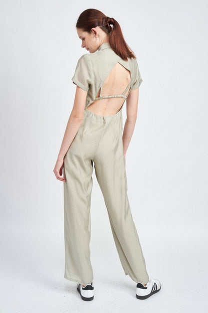 Emory Park | Short Sleeve Jumpsuit With Open Back | us.meeeshop