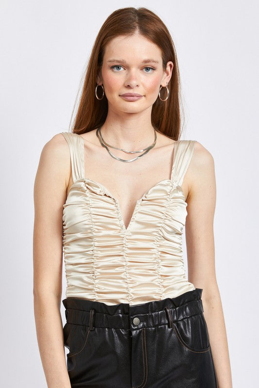 Emory Park | Sleeveless Ruched Body Suit | us.meeeshop