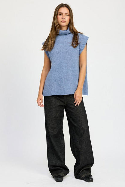 Emory Park Split Back Turtle Neck Sweater Top us.meeeshop - 