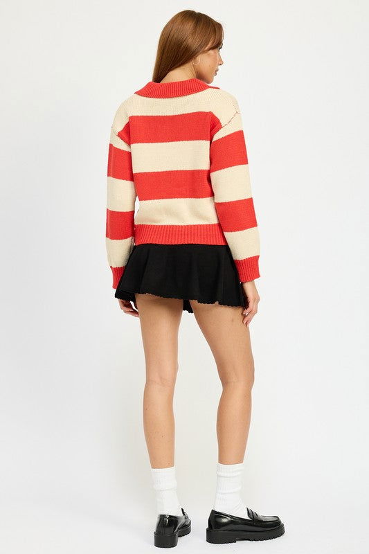 Emory Park Striped Collared Sweater Top us.meeeshop - 