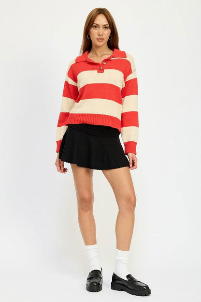 Emory Park Striped Collared Sweater Top us.meeeshop - 