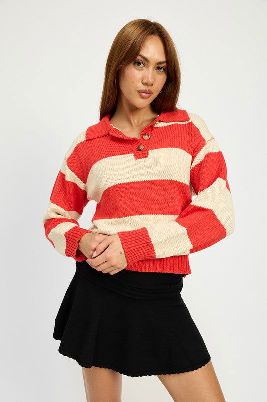 Emory Park Striped Collared Sweater Top us.meeeshop - Shirts & Tops